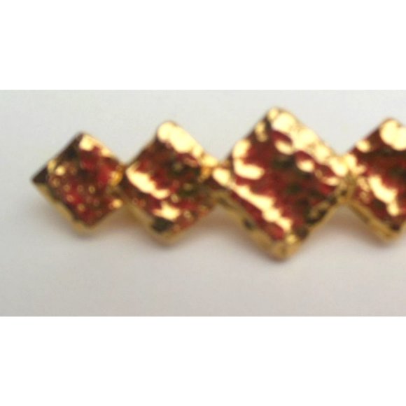 Cast Gold Tone Bar Brooch Overlapping Diamonds Textured Vintage - Picture 2 of 4